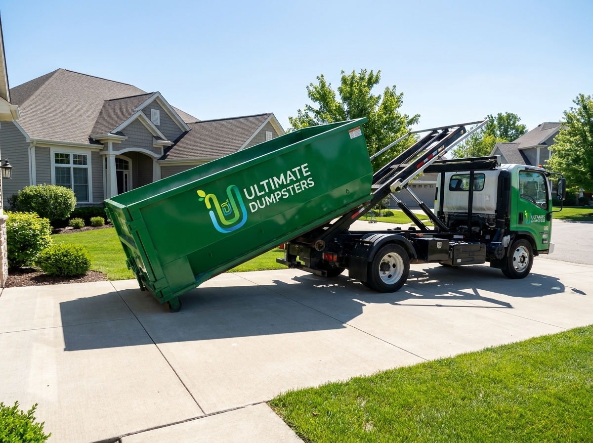 Dumpster being delivered